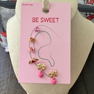 Pink and Gold Heart Earrings Set